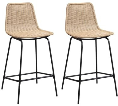 Tabourets de Bar Îlot Central Rotin et Métal - Coloris Naturel Bali | Lot de 2