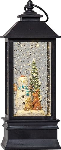 EGLO LED Weihnachtslaterne mit Schneegestöber, beleuchtete Vintage-Schneekugel mit Schneemann, Fensterdeko für Weihnachten mit Timer, Kunststoff in Schwarz