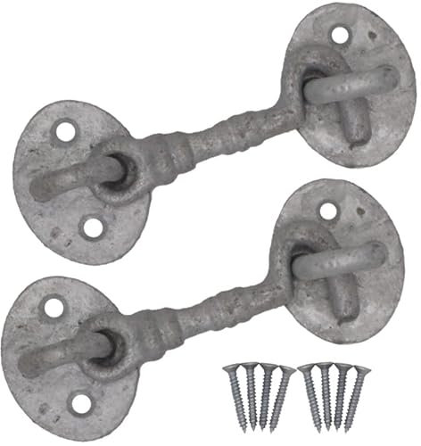 EAI Cabin Hook and Eye Latch - 75mm/3 Inch Galvanised Gate & Door Catch & Fixings for Wooden Gates, Doors & Sheds - 2 Pack