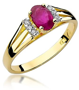 MARKO Goldring mit Topas 0.50Ct und mit Diamanten 0.05Ct | Ring aus 14k 585 | Verlobungsring | Ring für Damen (Rubin, 62 (19.8))