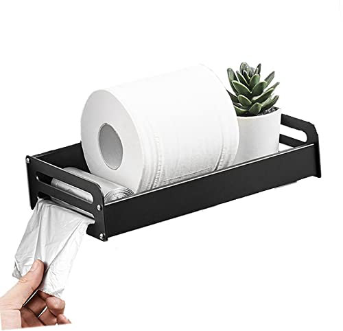 WYJRO Porte-Papier Toilette avec étagère de Rangement, Support Mural Classique pour Panier à Papier Toilette pour Salle de Bain, Cuisine, Durable, antirouille, étanche, Porte-revues,Noir