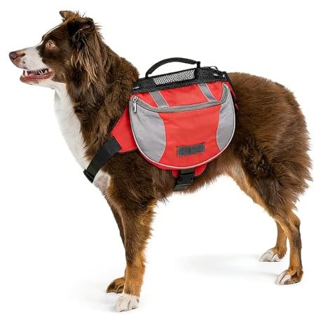 Cyrank Hundewanderrucksack, Hunderucksack Geschirr Hundesatteltasche mit Seitentaschen für kleine mittelgroße Hunde(L-rot)