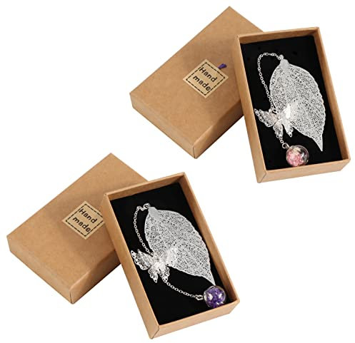 2PCS Lesezeichen aus Metallblatt mit 3D-Schmetterling Anhänger und Glasperlen Getrocknete Blume Anhänger für Buchliebhaber Bücherwurm Thanksgiving Weihnachts-Lesezeichengeschenke