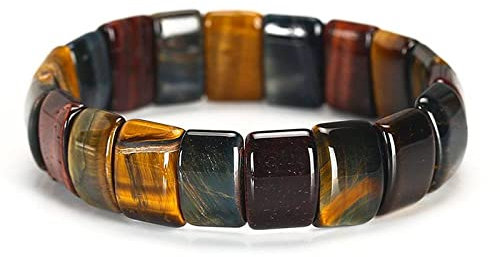 LCDIUDIU Chakra Armband,Naturstein Tricolor Tiger Eyes Kristall Armband Dickes Rechteck Stretch Perlen Angst Armband Yoga Energie Edelsteine ​​Perlen Armreif Schmuck Für Männer Frauen Geschenk