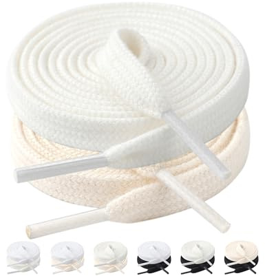 Stepace 2 Pairs Cotton Flat Shoelaces 8mm Shoe Laces for Sneakers, Beige and off white, 160