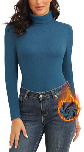 WOWENY Pull à col roulé Femme Bleu Chaud Basique Pull Col Droit Thermo Haut Sweater Elégant Manches Longues Rolli Manches Longues pour Hiver Automne(Bleu, M)