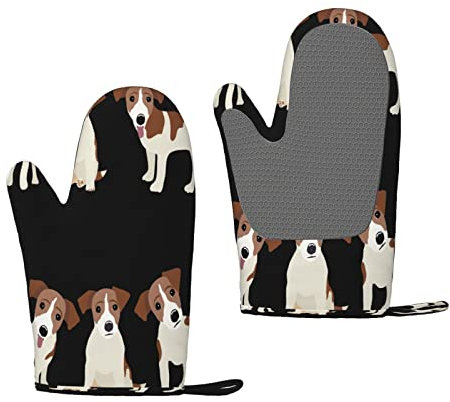 Mitts Jack Russell Terrier Drawing Silicone Oven Mitts Anti-Slip Cooking Gloves,Heat Resistant Baking Mitts A Pair