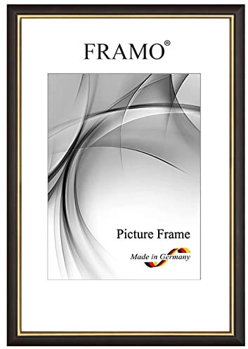 FRAMO Holz Bilderrahmen 84,1 x 118,9 cm (DIN A0) aus Massivholz | Schwarz Gold | Farbe/Größe wählbar | Rahmen für Poster | Puzzle | Foto collage N°065
