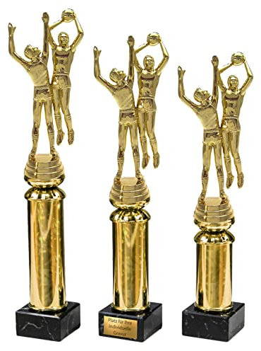 eberin · Basketball Pokal Mir Gravur/Wunschtext · Basketball Wanderpokal · 2 Basketballspieler auf Goldsäule/Marmor schwarz · Pokal in 3 Größen erhältlich · (30,9 cm)
