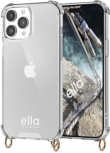 ella cases Handyhülle mit Ösen für iPhone 14 Pro Max Hülle transparent mit Ringen für Handykette in Gold einzeln ohne Kette zum Umhängen modular mit Kordel, Schnur oder Gurt