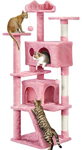 Yaheetech Kratzbaum Stabiler Katzenbaum Katzenkratzbaum Katzenmöbel, Kletterbaum für Katzen Höhe 158 cm, Rosa