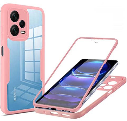 PEIYE Funda para Xiaomi Redmi Note 12 Pro+ 5G (Plus), 360 Grados Completa Protección Bumper Transparente Carcasa [ Protector de Pantalla Integrado ] -Rosado