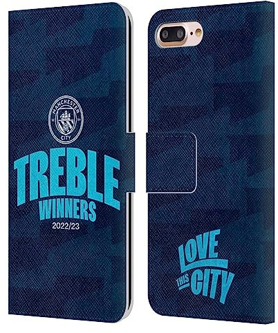 Head Case Designs Officially Licensed Manchester City Man City FC Graphics 2023 Treble Winners Leather Book Wallet Case Cover Compatible With Apple iPhone 7 Plus/iPhone 8 Plus