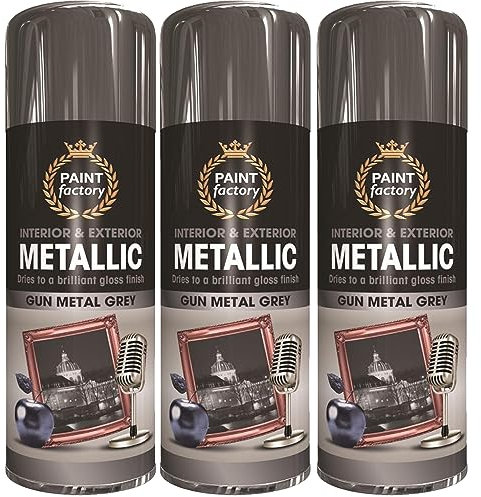 YORKSHIRE HOMEWARE 400ML Metallic Gun Metal Grey Spray | Aerosol Paints For Furniture, Plastic, Metal, Wood, | Quick Drying Gloss Finish Paint | Long Lasting Interior & Exterior Paints (3)