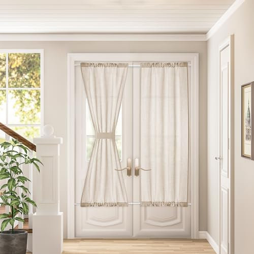 DUKIYO 2 cortinas de lino para puerta francesa de 25 pulgadas de ancho x 72 pulgadas de largo para cocina, baño, dormitorio, puerta de cristal, ventana de puerta, elegante translúcida, cortinas de