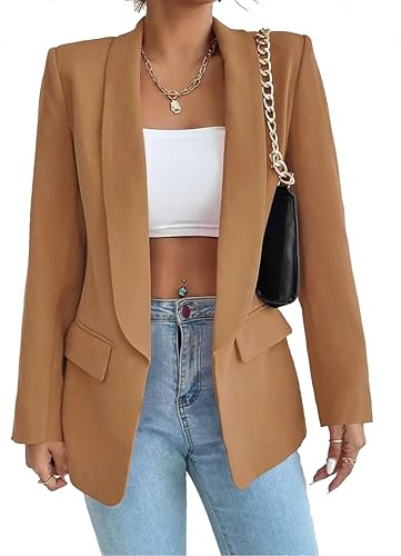 LIAOPUFUS Femme Blazer Slim Fit Elégant à Manches Longues Costume à Revers Business Veste de Costume Tailleur Bureau d'affaires avec Poches Couleur Variétée(S,Jaune Gingembre)