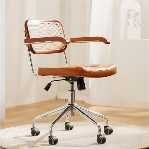 GHBXJX Schreibtischsessel, Retro Bürosessel, Bürostühle Bürostuhl mit Armlehne und Rollen, Schreibtischstuhl Ergonomisch, Leder Bürostuhl 150 kg Belastbarkeit, Stufenlos Höhenverstellbar,Gelb