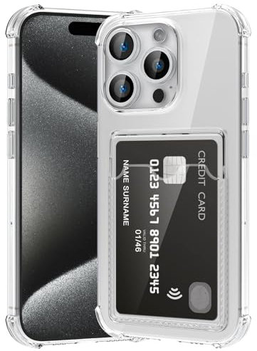 ÁRBOLORO Hülle für iPhone 15 Pro mit Kartenfäch Transparent Silikon TPU Handyhülle Ultra Dünn Weiche Stoßfest Flexibel Handy Tasche Bumper Case für iPhone 15 Pro