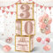 Guiruiy 3Pcs 30th Birthday Decorations Boxes for Women, Pink Rose Gold 30th Birthday Balloons Boxes Party Supplies, Pink Thirty Year Old Bday Theme Cardboard Box Decor