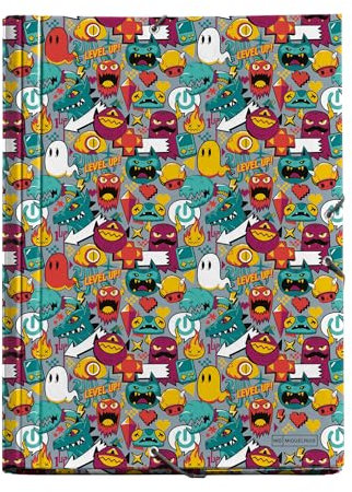Miquelrius - Ordner mit Klappen A4, 250 x 340 x 20 mm, fester Karton, Gummizugverschluss, Kollektion Level Up