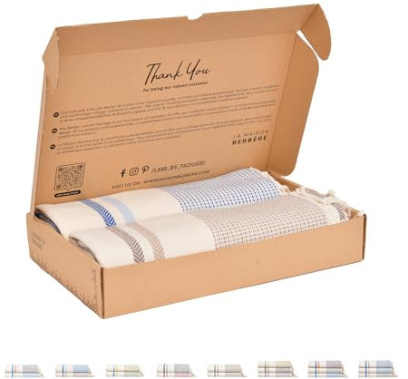 Tadussi ® Saunahandtuch Fouta Hamamtuch XXL [2er Set] Ideal als Strandtuch Picknickdecke für Damen & Herren - Groß 100x200-100% Baumwolle - Tatooine (Königsblau Braun Taupe)