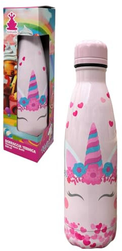 CARTOON Bouteille isotherme en acier inoxydable avec bouchon dévissable, bouteille isotherme en acier inoxydable pour enfants garçons, 500 ml (Licorne, rose)