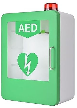 AED-Defibrillator-Aufbewahrungsschrank, wandmontierter Kunststoff-Aufbewahrungsschrank mit Alarm, einstellbare Trennwandposition, Erste-Hilfe-Schrank, für die meisten AED-Modelle