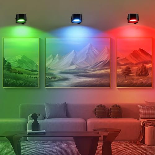 Lampop 2 Stück Wandleuchte Akku Innen LED Wandlampe Dimmbar Bildbeleuchtung Kabellos Wandleuchte Ohne Stromanschluss 360° Wandlampe Touch Steuerung Einstellbare Helligkeit und Farbe RGB