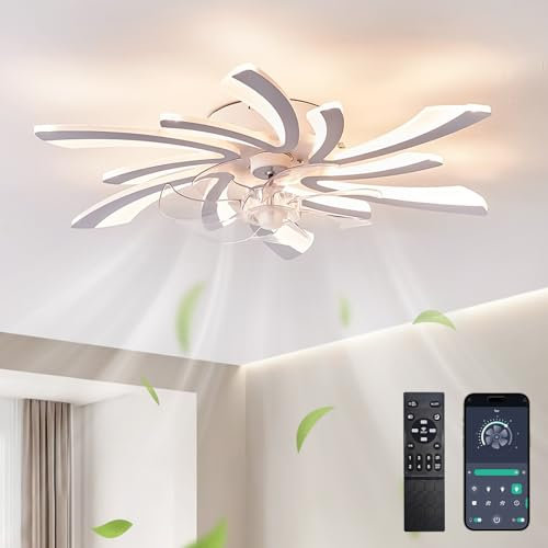 Depuley 30.7in LED Ceiling Fans with Lights Reversible Remote, 6 Speeds Modern Bedroom Fan Ceiling Light Quiet Dimmable,Small Timer Ceiling Fans with Lamps for Living Room,White
