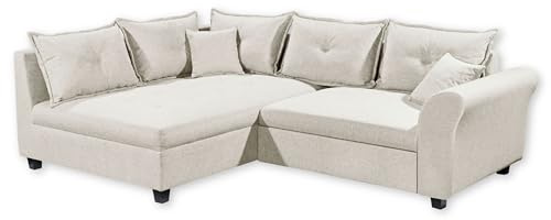 Stella Trading Liz Ecksofa mit Schlaffunktion in Ivory - Modernes Schlafsofa in L-Form für Ihr Wohnzimmer - 252 x 87 x 175 cm (B/H/T)
