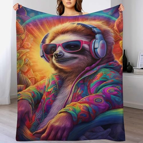 PAZZK Faultier Wohndecken Decken Flannel Decke Wickeln Strand Handtuch Teppich Teppich Picknick Weich Für Schlafzimmer Sofa Outdoor Vier Jahreszeiten(130×180cm)