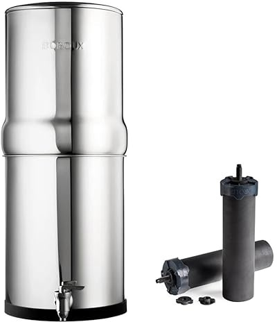 Boroux Legacy. Gravity-Fed Stainless Steel Countertop Water Filter System 3 Gallon with 2 Foundation. Filters