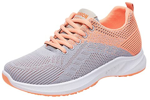 Scarpe da ginnastica piatte da donna, in rete, leggere, da corsa, da allenamento, antiscivolo, regolabili, traspiranti, per camminata, fitness, casual, tennis, scarpe estive, Arancione, 38 EU