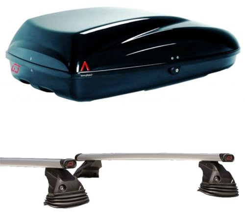 Set Baule tetto + Barre realizzato per ALFA ROMEO GIULIETTA 2010-2016 capiente 240 Litri Colore Nero con Serratura Barre 110 CM c/Kit Attacchi