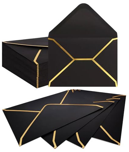 50 Stück Briefumschläge 13,5 * 18,5 cm Luxuriöser Umschläge,Papierbriefumschläge, Einladungsumschläge,Briefkuverts,Geeignet für Hochzeiten, Geburtstage, Partys, Abschlussfeiern (Schwarze)