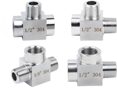 1/8 1/4 3/8 1/2 NPT Femmina Maschio Tee 3 Vie 304 Acciaio Inox Raccordo Tubo Connettore Splitter Blocco Alta Pressione(NPT,MALE-MALE-MALE_1/8)