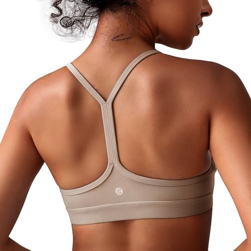 BAYDI Clouduxi Y-Rücken Sport-BHs für Damen, leichte Unterstützung, Racerback, Yoga-BH, A-C-Cups, Helles Khaki, X-Large
