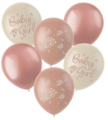 Folat Shower per Ragazza-Palloncini in lattice-Blooming Baby Girl-33 cm-6 pezzi-Decorazioni Gender Reveal, Multicolore, 24995