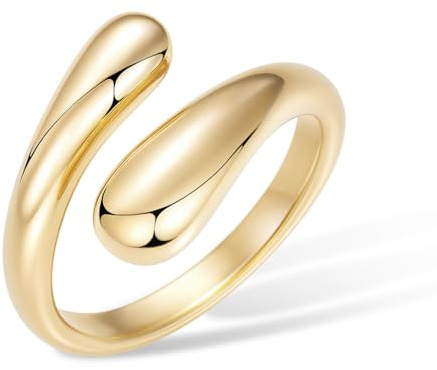 Poxtex Gold Rings for Women, Stackable Gold Wedding Band Jewelry Non Tarnish, Adjustable Stainless Steel Statement Rings Women Fashion Accessories Size 8
