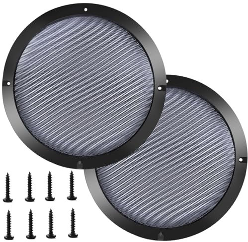 MACHSWON 2 fundas de rejilla de altavoz de 8 pulgadas con malla de metal y borde de plástico negro para altavoces de coche y hogar