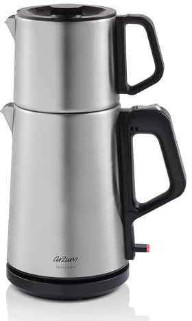 Arzum TeaCharm Türkischer Teebereiter, Edelstahl, automatische Abschaltung, Trockengehschutz, INOX, 1,8 l, 120 V, 3-poliger US-Stecker, 1800 W