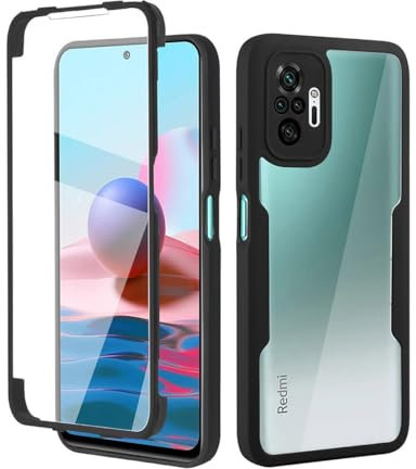 UPLAI Transparente Funda para Xiaomi Redmi Note 10 Pro 4G, 360° Grado Militar Antigolpes Carcasa Protector de Pantalla Incorporado, Ultradelgado PC + TPU Estuche Caso. Negro