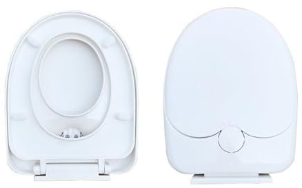 JNTFNE Familien-Toilettensitz mit Absenkautomatik, integrierter Kindersitz, Töpfchentraining, 2-in-1-Toilettensitz mit einfacher Befestigung oben, ovaler V-/D-förmiger Toilettendeckel (weiß, D-förmig)