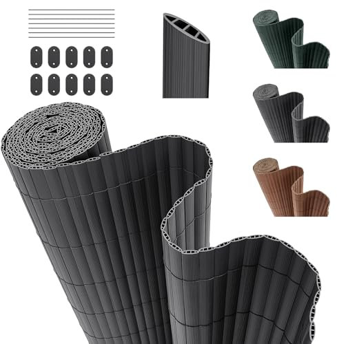 INMOZATA PVC Sichtschutzmatte 150cm Hoch x 300cm Lang mit Dreifach Verstärkung Innen, Garten Balkon Sichtschutz Zaun mit Kabelbindern,Windschutz Wasserdicht ohne Bohren für Balkon Garten Terrasse-Grau