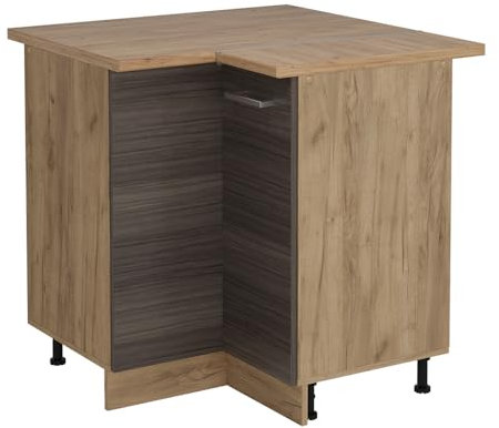Vicco Eckunterschrank R-Line, Küchen Eckschrank, Edelgrau, 75.6 cm, AP Eiche