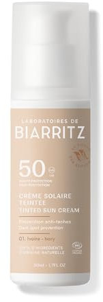 Laboratoires de Biarritz - Crème Solaire Visage Teintée Ivoire - SPF50 - Certifiée Bio - Unifie le Teint et Prévient l'Apparition de Taches - 50 ml - Fabriquée en France