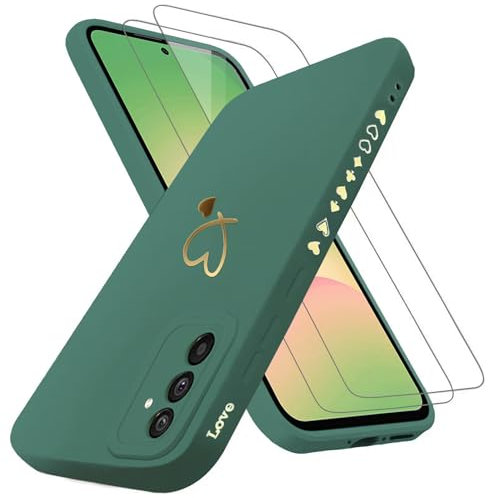 ANLYGOLD Handyhülle für Samsung Galaxy A56 5G Hülle mit 2 Stück 9H Panzerfolie Schutzglas, Samsung A56 5G Hülle Fashion Gold Herz Muster Kameraschutz Weich TPU Silikon Schutzhülle Case