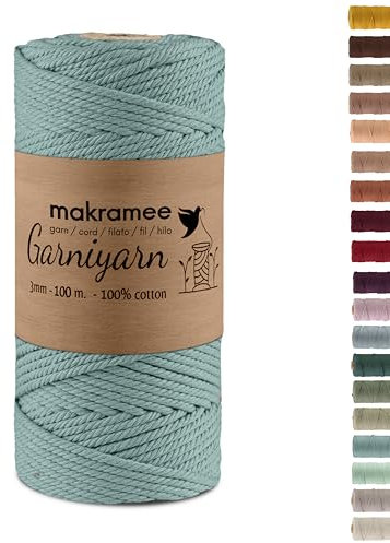 GARNIYARN Premium Makramee Garn 3mm – Weiches Baumwollseil für Macrame, DIY-Bastelprojekte, Wandbehänge, Pflanzenhänger und Wohnaccessoires, Stricken – 100% Natürlich Cotton – 3mm (Enteneiblau, 100m)