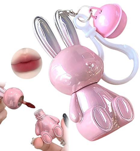 2-in-1 Niedlicher Kaninchen-Schlüsselbund & Lippenstift – Feuchtigkeitsspendender Lipgloss mit Velvet-Matte-Finish,für tägliches Make-up, süßes Accessoire & Pflege in einem (#01)
