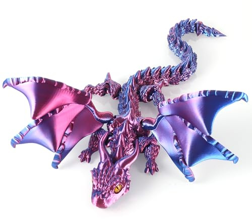TranRantic 3D Gedruckte Dracheneier 40cm Drachen Spielzeug mit Flügel, Ewegliche Gelenke Kristall Drachen Deko Schreibtischspielzeug (Lila)